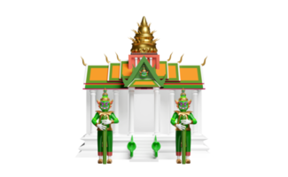 3d thai temple, castle with giant  and snake isolated. 3d render illustration