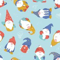 Seamless vector pattern with cute hand-drawn dwarf cartoon characters