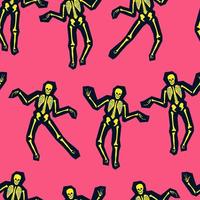 Seamless vector pattern with dancing skeletons, vibrant colors