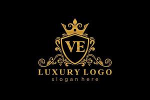 Initial VE Letter Royal Luxury Logo template in vector art for Restaurant, Royalty, Boutique, Cafe, Hotel, Heraldic, Jewelry, Fashion and other vector illustration.