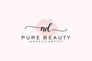 Initial AD Watercolor Lips Premade Logo Design, Logo for Makeup Artist Business Branding, Blush Beauty Boutique Logo Design, Calligraphy Logo with creative template. vector