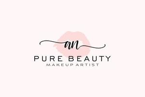 Initial AN Watercolor Lips Premade Logo Design, Logo for Makeup Artist Business Branding, Blush Beauty Boutique Logo Design, Calligraphy Logo with creative template. vector