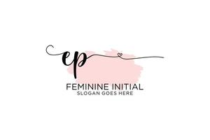 Initial EP beauty monogram and elegant logo design handwriting logo of initial signature, wedding, fashion, floral and botanical with creative template. vector