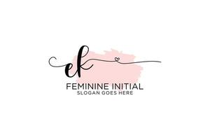 Initial EK beauty monogram and elegant logo design handwriting logo of initial signature, wedding, fashion, floral and botanical with creative template. vector