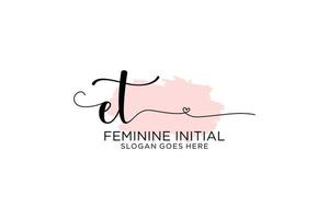 Initial ET beauty monogram and elegant logo design handwriting logo of initial signature, wedding, fashion, floral and botanical with creative template. vector