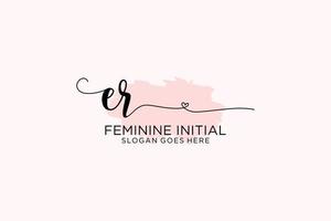 Initial ER beauty monogram and elegant logo design handwriting logo of initial signature, wedding, fashion, floral and botanical with creative template. vector