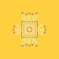 Chip. cpu. microchip. processor. technology Flat Line Filled Icon. Beautiful Logo button over yellow background for UI and UX. website or mobile application vector