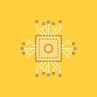 Chip. cpu. microchip. processor. technology Flat Line Filled Icon. Beautiful Logo button over yellow background for UI and UX. website or mobile application vector