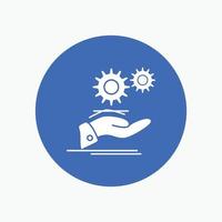 solution. hand. idea. gear. services White Glyph Icon in Circle. Vector Button illustration