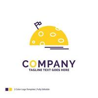 Company Name Logo Design For planet. space. moon. flag. mars. Purple and yellow Brand Name Design with place for Tagline. Creative Logo template for Small and Large Business. vector