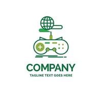 Game. gaming. internet. multiplayer. online Flat Business Logo template. Creative Green Brand Name Design. vector