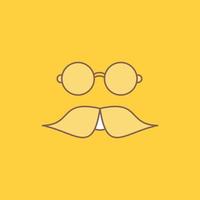 moustache. Hipster. movember. glasses. men Flat Line Filled Icon. Beautiful Logo button over yellow background for UI and UX. website or mobile application vector