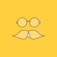 moustache. Hipster. movember. glasses. men Flat Line Filled Icon. Beautiful Logo button over yellow background for UI and UX. website or mobile application vector