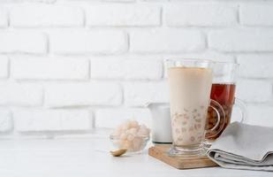 Bubble milk tea with ice with delicious tapioca photo