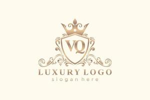 Initial VQ Letter Royal Luxury Logo template in vector art for Restaurant, Royalty, Boutique, Cafe, Hotel, Heraldic, Jewelry, Fashion and other vector illustration.