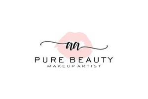 diseño de logotipo prefabricado inicial de labios de acuarela aa, logotipo para marca comercial de artista de maquillaje, diseño de logotipo de boutique de belleza rubor, logotipo de caligrafía con plantilla creativa. vector