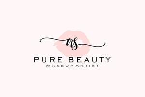 Initial AS Watercolor Lips Premade Logo Design, Logo for Makeup Artist Business Branding, Blush Beauty Boutique Logo Design, Calligraphy Logo with creative template. vector