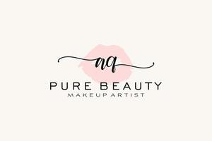 Initial AQ Watercolor Lips Premade Logo Design, Logo for Makeup Artist Business Branding, Blush Beauty Boutique Logo Design, Calligraphy Logo with creative template. vector