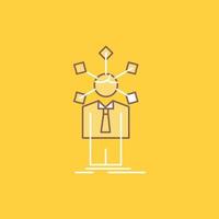 development. human. network. personality. self Flat Line Filled Icon. Beautiful Logo button over yellow background for UI and UX. website or mobile application vector
