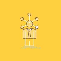 development. human. network. personality. self Flat Line Filled Icon. Beautiful Logo button over yellow background for UI and UX. website or mobile application vector