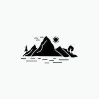 naturaleza. Cerro. paisaje. montaña. icono de glifo de árbol. ilustración vectorial aislada vector