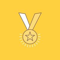 Award. honor. medal. rank. reputation. ribbon Flat Line Filled Icon. Beautiful Logo button over yellow background for UI and UX. website or mobile application vector