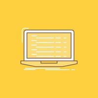 Api. app. coding. developer. laptop Flat Line Filled Icon. Beautiful Logo button over yellow background for UI and UX. website or mobile application vector