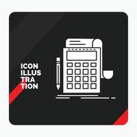 fondo de presentación creativa rojo y negro para contabilidad. auditoría. bancario. cálculo. icono de glifo de calculadora vector