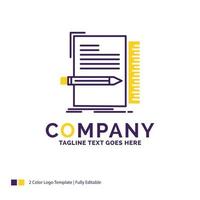Company Name Logo Design For Code. coding. file. programming. script. Purple and yellow Brand Name Design with place for Tagline. Creative Logo template for Small and Large Business. vector
