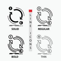 exchange. currency. finance. money. convert Icon in Thin. Regular. Bold Line and Glyph Style. Vector illustration