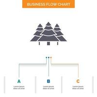 forest. camping. jungle. tree. pines Business Flow Chart Design with 3 Steps. Glyph Icon For Presentation Background Template Place for text. vector