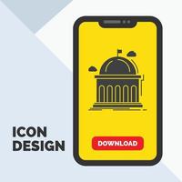 Library. school. education. learning. university Glyph Icon in Mobile for Download Page. Yellow Background vector