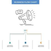 marketing. megáfono. anuncio. promoción. diseño de diagrama de flujo de negocio de promoción con 3 pasos. icono de línea para el lugar de plantilla de fondo de presentación para texto vector