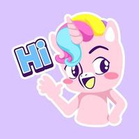 linda pegatina de garabato de unicornio, ilustración de unicornio vector