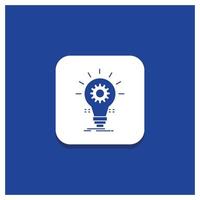 Blue Round Button for Bulb. develop. idea. innovation. light Glyph icon vector