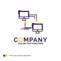 Company Name Logo Design For local. lan. connection. sync. computer. Purple and yellow Brand Name Design with place for Tagline. Creative Logo template for Small and Large Business. vector