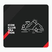 Red and Black Creative presentation Background for Mountain. hill. landscape. nature. tree Line Icon vector