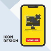 Internet. diseño. página. sitio. icono de glifo estático en el móvil para la página de descarga. fondo amarillo vector