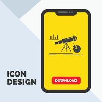 analítica. Finanzas. pronóstico. mercado. icono de glifo de predicción en el móvil para la página de descarga. fondo amarillo vector