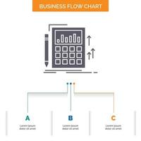 contabilidad. auditoría. bancario. cálculo. diseño de diagrama de flujo de negocios de calculadora con 3 pasos. icono de glifo para el lugar de plantilla de fondo de presentación para texto. vector