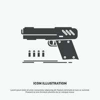 pistola. pistola. pistola. tirador. icono de arma. símbolo gris vectorial de glifo para ui y ux. sitio web o aplicación móvil vector