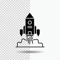 Rocket. spaceship. startup. launch. Game Glyph Icon on Transparent Background. Black Icon vector