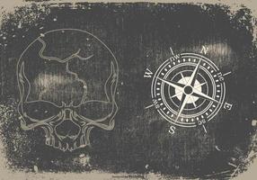 Dirty Grunge Background compass with skull vector