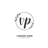 vp escritura a mano inicial y diseño de logotipo de firma con círculo. hermoso diseño de logotipo escrito a mano para moda, equipo, boda, logotipo de lujo. vector