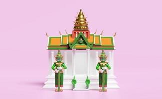3d thai temple, castle with giant  and snake isolated on pink background. 3d render illustration, clipping path photo