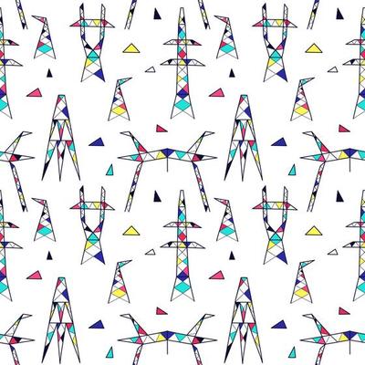 Seamless pattern with electric towers and multi-colored inserts in them