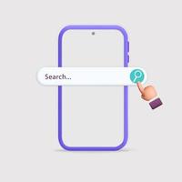 3d vector search bar on mobile phone in internet template design