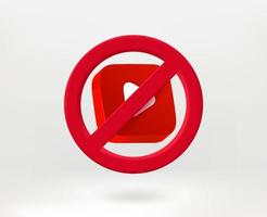 No broadcasting concept with red button. 3d vector illustration