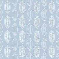 Hand drawn white cocoa beans on blue background seamless pattern. Simple minimalist design vector