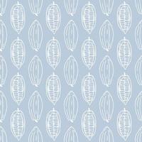 Hand drawn white cocoa beans on blue background seamless pattern. Simple minimalist design vector